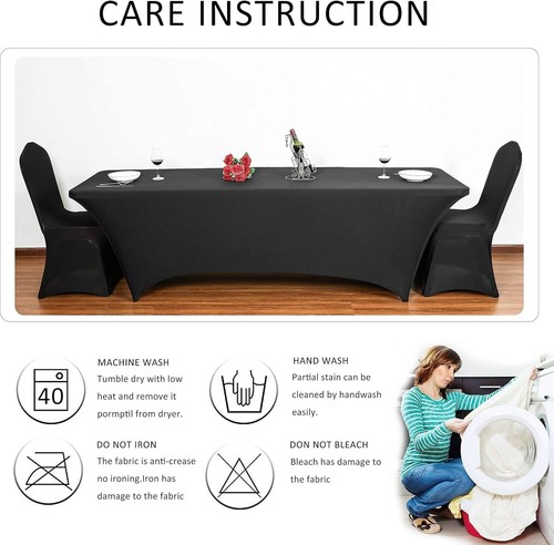 Wrinkle-Resistant Black Spandex Table Covers - 6ft Fitted Tablecloths for Events - Picture 8 of 11