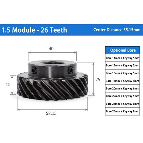 1/1.5/2 Mod 45# Steel Helical Gear with Step 45° Left Spiral Motor Pinion Gear - Picture 21 of 23