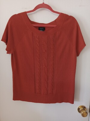 R.Q.T Women's Rust Short Sleeve Sweater Beaded Lightweight M