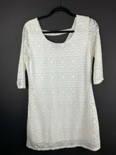Fresh Of LA Size Petite Large Womens White Dress 1/2 Length Sleeve Lace Lined