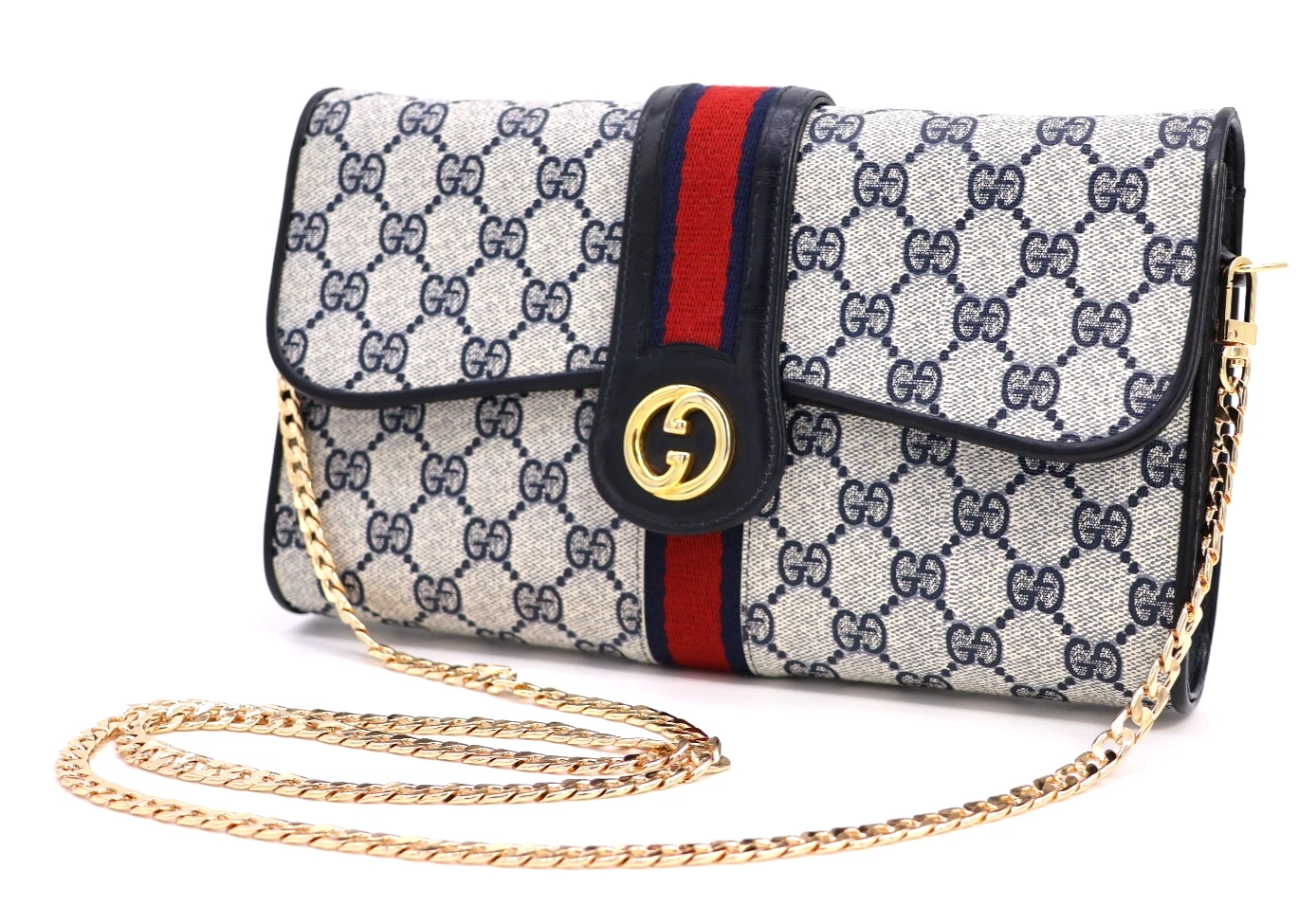 Gucci Vintage Sac Bandoulière Pochette Sac à Main Sherry GG Supreme Marine Authentique