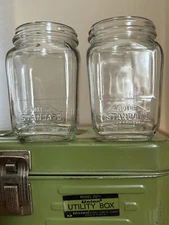 Lot of 2 Vintage Standard Motor Gas Service Station Embossed Glass Jars/No Lids