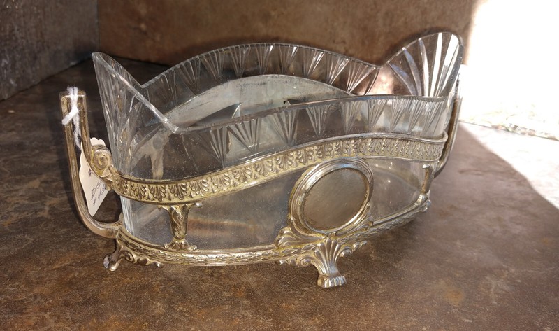 Wmf antique 1900s oval flower dish with glass liner and medallion