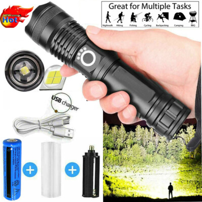 Most Powerful 9500000LM Rechargeable Torch 5-Modes Zoomable Flashlight Spotlight