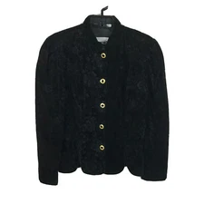 Vintage 1980s Blouse Womens Size S Black Floral Long Sleeve Top Victorian Style