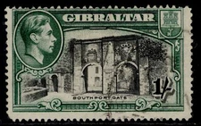 GIBRALTAR GVI SG127, 1s black & green, USED. Cat £40. PERF 14
