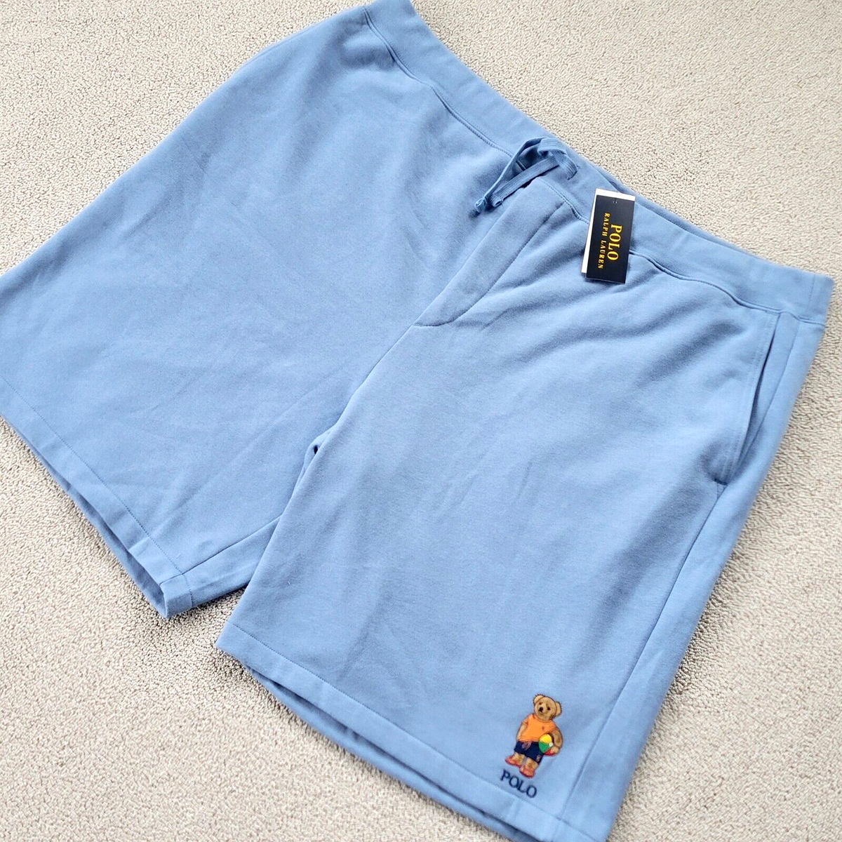 Polo Ralph Lauren Men Beach Bear Blue Fleece Shorts Big Tall