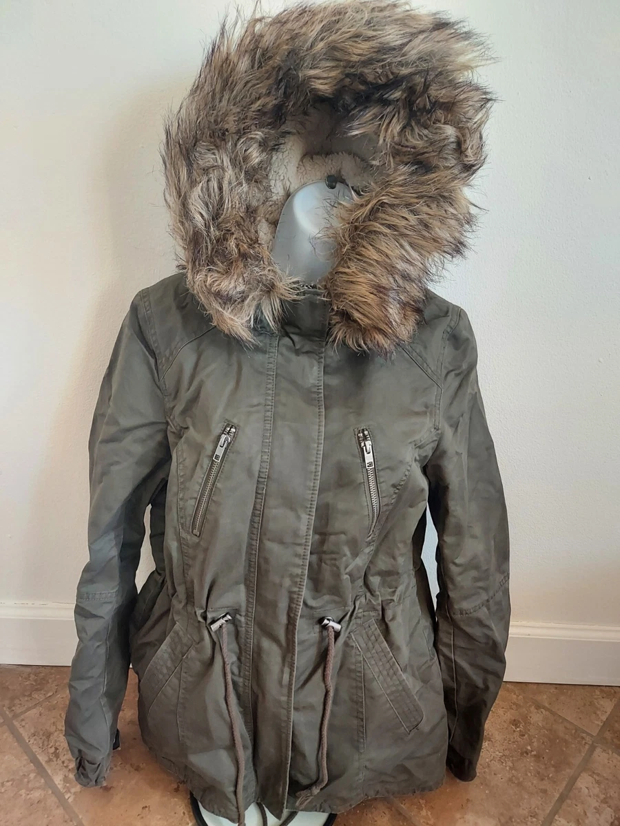Hu0026amp;M Divided Olive Green Utility Parka Winter Coat Jacket Faux Fur Hood  Size 6 | eBay