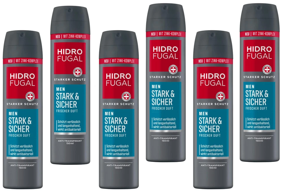 6x Hidrofugal Men Stark & Sicher Deodorant Spray mit Frischer Duft,150ml