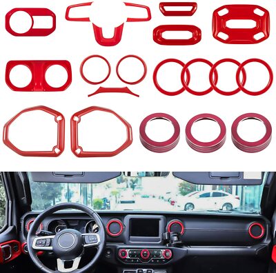 20PCS Full Set Interior Decoration Trim Kit for 2018-2023 Jeep Wrangler JL Red