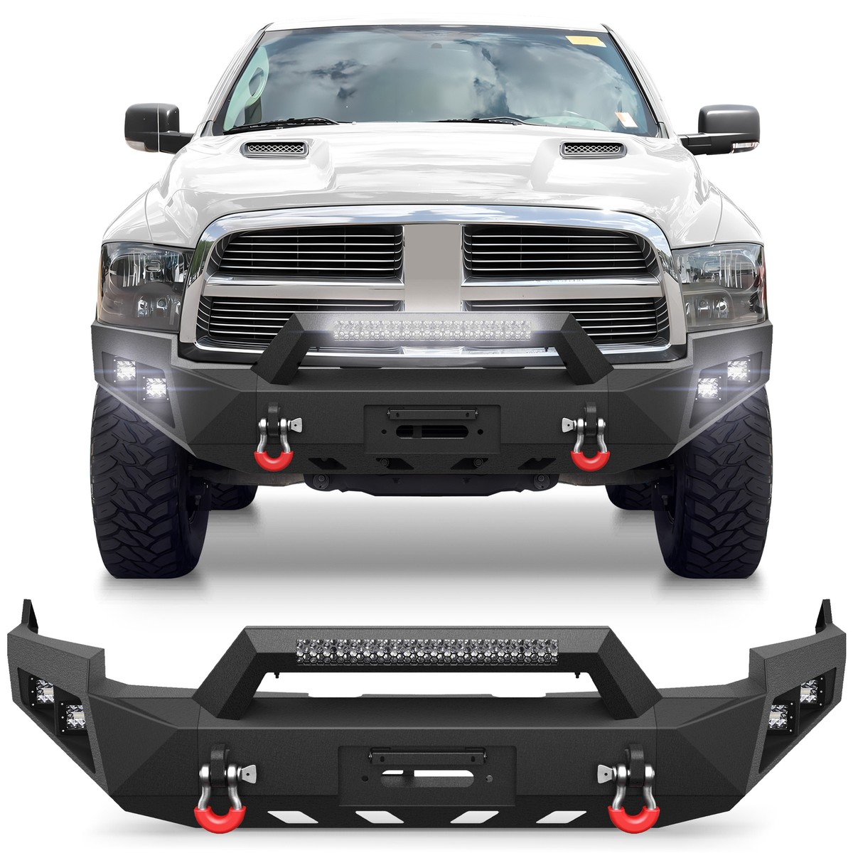 Steel Front Bumper with Winch Plate & LED Lights For 2009-2012 