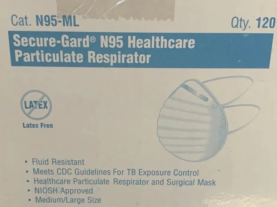 N95 Masks by Cardinal Health, Case of 120 - (6) Boxes of 20 Ea. Size Med/Large