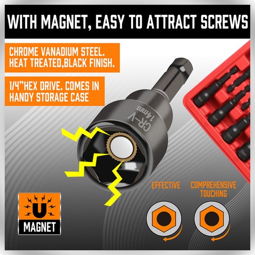 12-Piece 1/4" Hex Magnetic Nut Driver Set Metric SAE Socket Drill Bit Adaptor - Picture 5 of 7