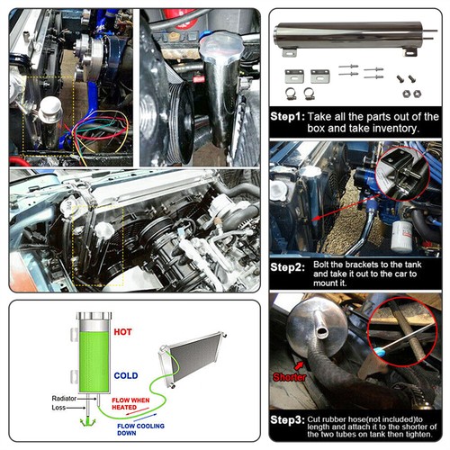 3"x16" Stainless Steel 50 OZ Radiator Overflow Over Flow Puke Tank Catch Can SL - Picture 6 of 9