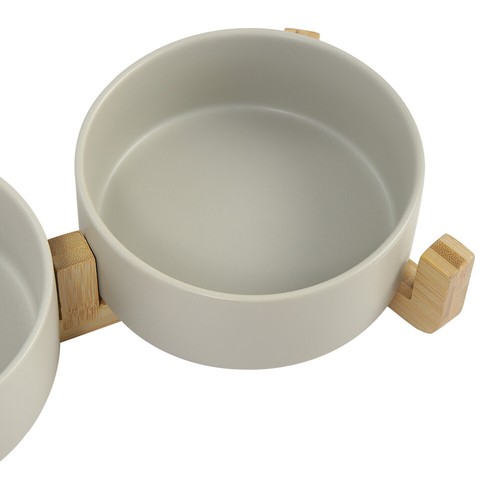 Wooden Ceramic 31cm Double Pet Bowl Dog Cat Twin Food Water Dish Feeding Station - Picture 7 of 17