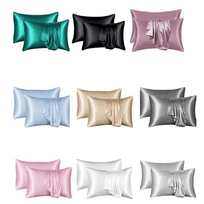 2Pieces Silky Pillowcases Pillow Covers 50x66cm Optional Color Envelope Designs