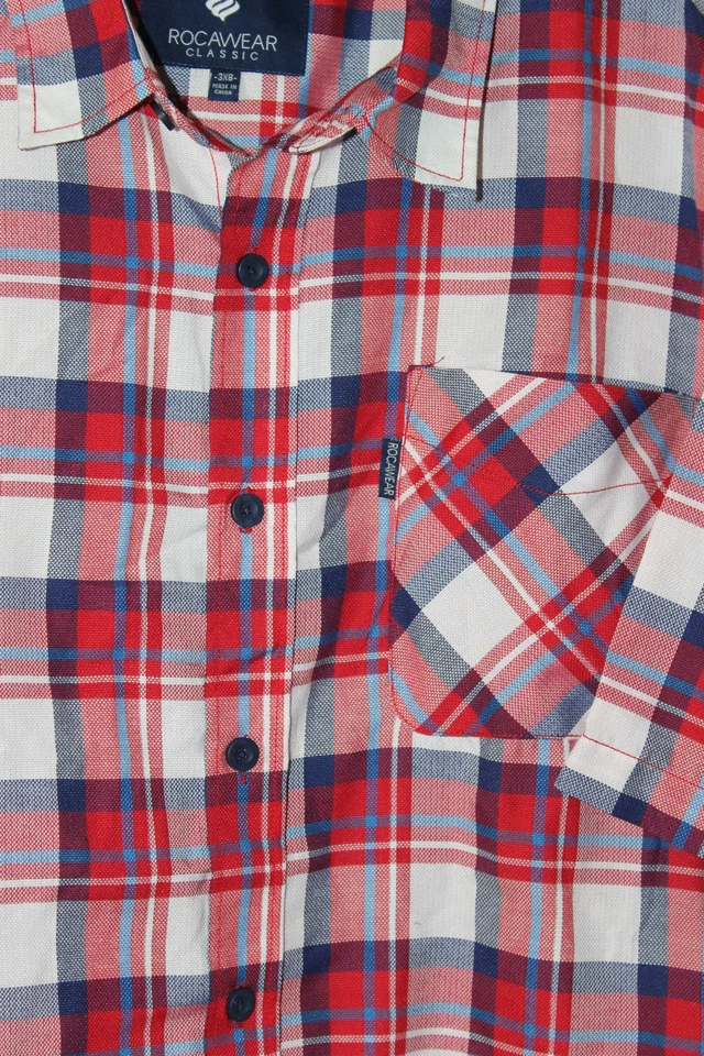 Nuevo WTag Rocawear Camisa de vestir roja a cuadros con botones manga corta para hombre 3XB $50 Foto 3 de 4