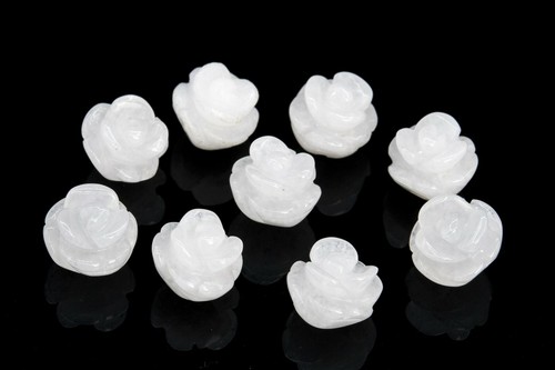 5 Pcs White Jade Rose Carved Beads Grade AAA Natural Gemstone Beads 8/10/14MM - Picture 5 of 6