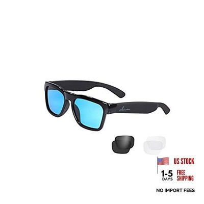 Audio Sunglasses, Voice Control and Open Ear Style Listen Black-blue lens