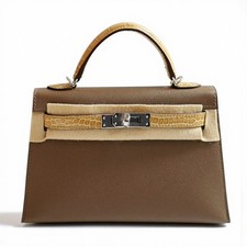 BNIB Hermes Mini Kelly touch / Shiny Crocodile Etoupe/beige Sable Palladium HW