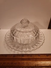 Jeannette Glass Co. WINDSOR DIAMOND Crystal Round Butter Dish with Cover