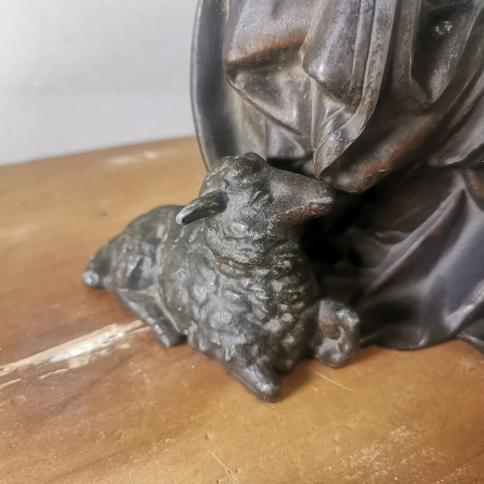Statue Régule Liseuse Avec Mouton - Photo 4/4