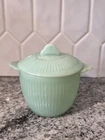Fire King Jadeite Jane Ray Sugar Bowl w/ Lid Vintage Green Milk Glass Ribbed