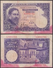 Spain, 25 Pesetas, 1954, VF++ (stained), P-147