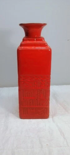 Vintage Frankoma 7JH Red/Orange Pottery Aztec Decanter