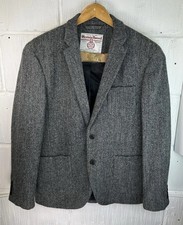 Giacca blazer uomo Harris tweed grigio spina di pesce lana slim fit cappotto sportivo