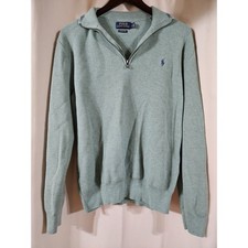Polo Ralph Lauren Green Pima Cotton 1/4 Zip Pullover Knit Sweater Mens Large