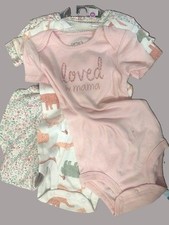 BABY GIRL SHORT SLEEVE BODYSUIT , 3- PACK
