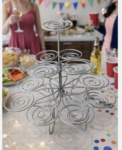 3-Tier Metal Cupcake Stand – Holds 13 Cupcakes -Spiral Dessert Display Tree