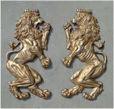 Pair of Wall Mounted Royal Lion Crest Sculptures 30" Tall Regal Theme