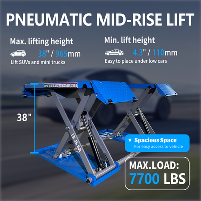 M&E 7700lbs Lifting Mid-Rise Scissor Lift 110V Pneumatic Release