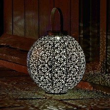 Solar Hanging LED Lantern Damasque Outdoor Garden Lighting Round Metal Light