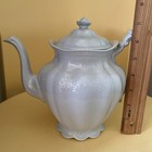 Ironstone china J & G MEAKIN  HANLEY 8” England TEAPOT Raised White Pearl Floral