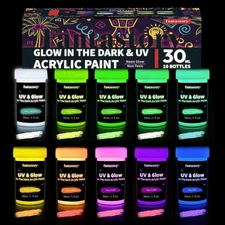 10 Glow in the Dark Acrylic Paint, Extra Bright Colors, 30ml/1oz Waterproof Glow