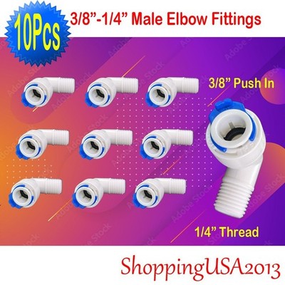 10 Pc 1/4''-3/8'' Male Elbow Quick To Thread Fitting Connector RO Adapter