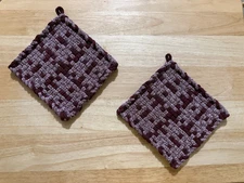 Handmade 2 Beautiful Cotton Woven Potholders Colors Burgundy Heathered Burgundy