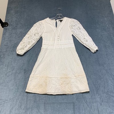 banana republic white mini dress Banana Republic Eyelet Mini Dress Women 2 Petite White Puff Sleeves V Neck  Party