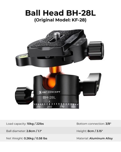62" DSLR Camera Tripod Aluminum Detachable, 360 Panorama Ball Head K254A1+BH-28L - Picture 6 of 9