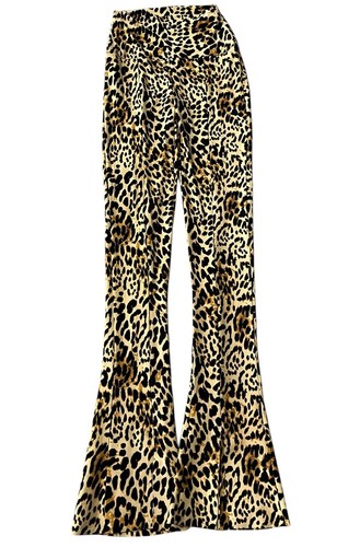 NORMA KAMALI XS 29 Spat Leggings Leopard Print Split Flared Hem High Rise NWT
