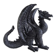 Gothic-Themed Dark Dragon Statue Figurine 8'' Long Majestic Dragon Medieval M...