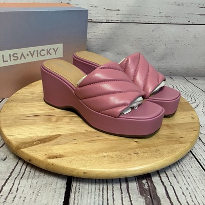 Lisa Vicky Pink Leather Platform Heels Womens 8M Sheep Leather Fox Glove