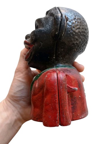 *HH* Antique Jolly Niccer Bank Piggy Bank Statue Sculpture Metal Man Black - Picture 8 of 24