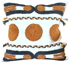 18x18 Boho Tufted White Burnt Orange Gray Modern Geometric Throw Pillow Cover