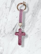 Pink Rhinestone Cross Keychain, Bling Bag Charm, Purse Charm - NEW