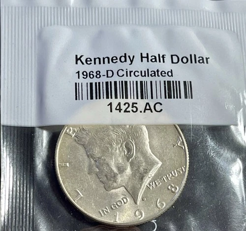 1968-D 50C Kennedy Half Dollar 40% Silver.  AU. #1513
