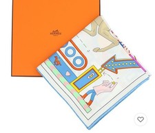 HERMES Carré 90 cm Schal Tea for Two Seide weiß rosa bunt Damen gebraucht